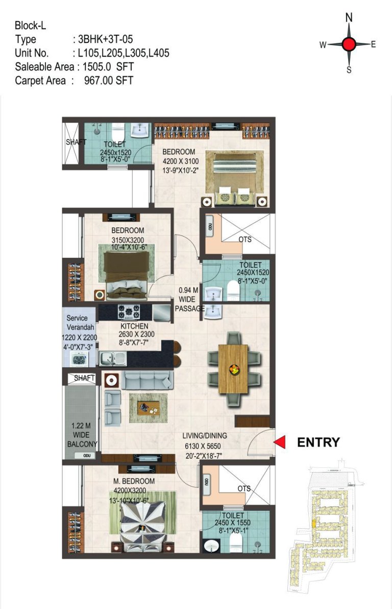 3BHK 1505 Sq Ft