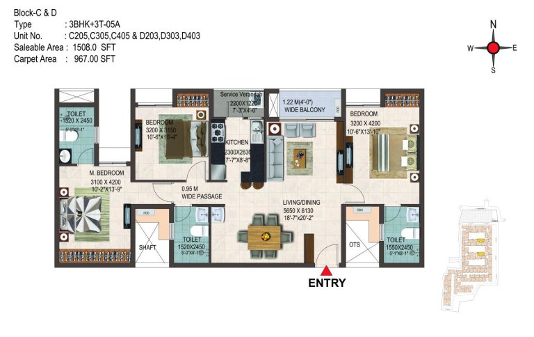 3BHK 1508 Sq Ft