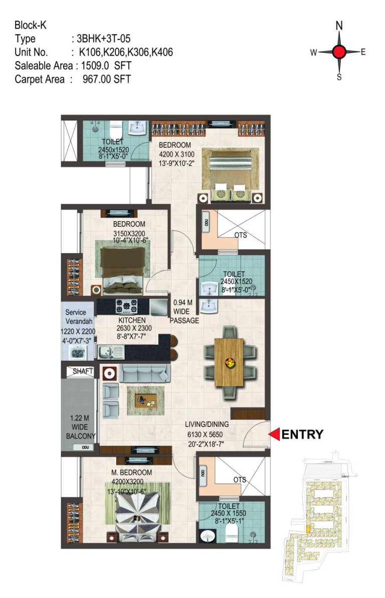 3BHK 1509 Sq Ft