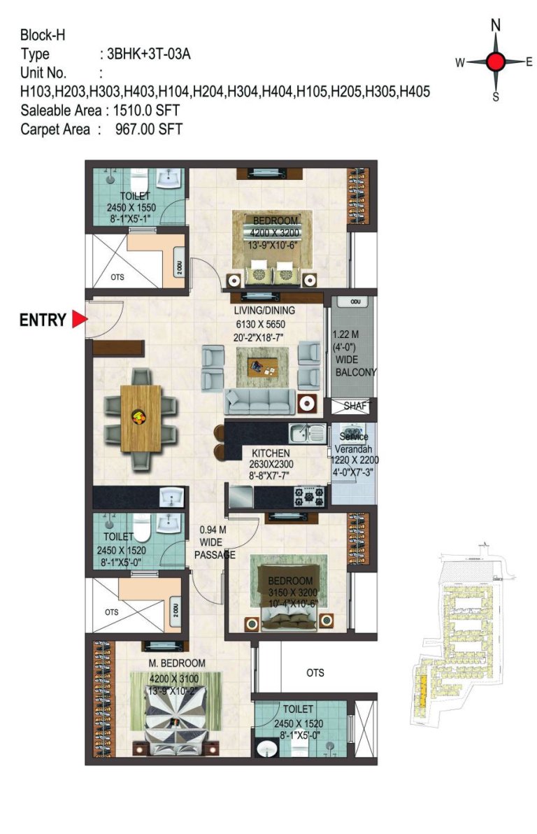 3BHK 1510 Sq Ft