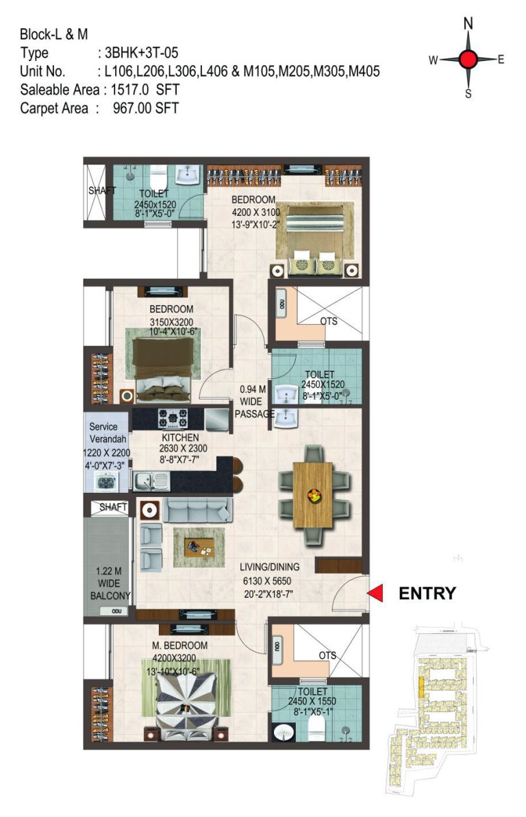 3BHK 1517 Sq Ft