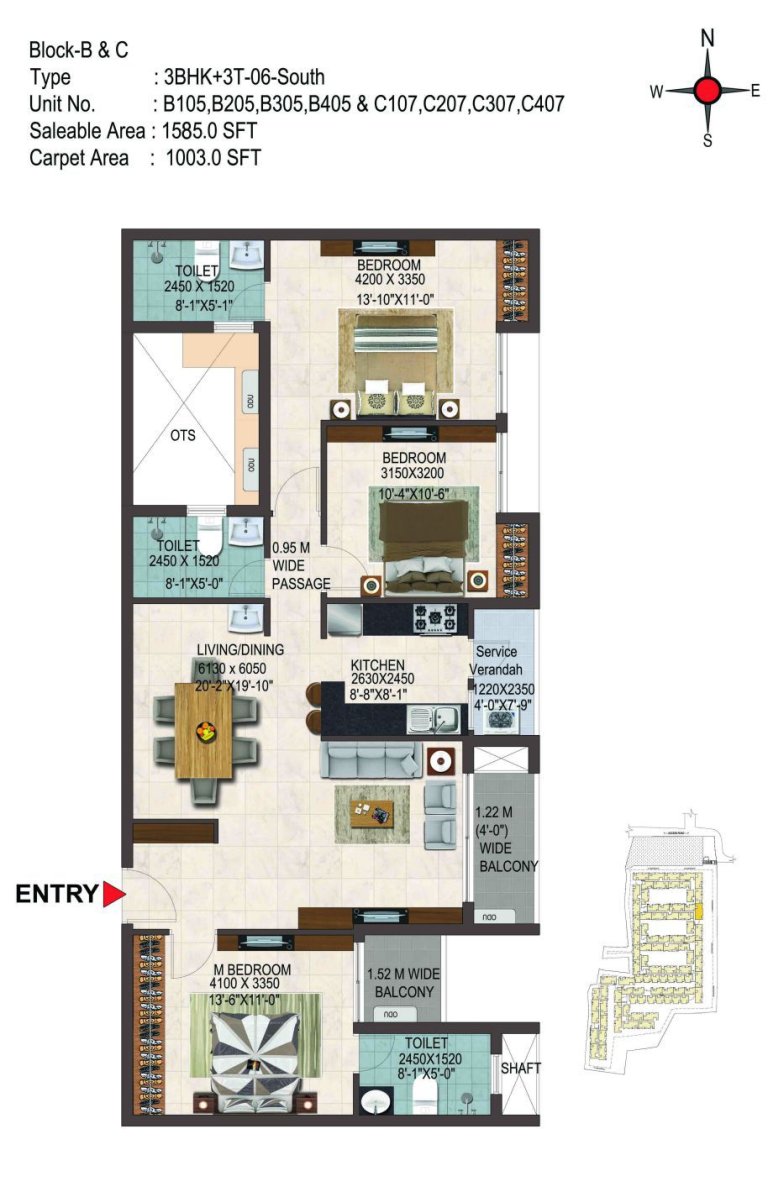 3BHK 1585 Sq Ft