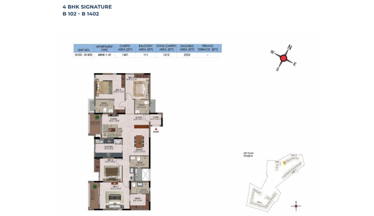 4 BHK Floor Plan B 102 B 1402