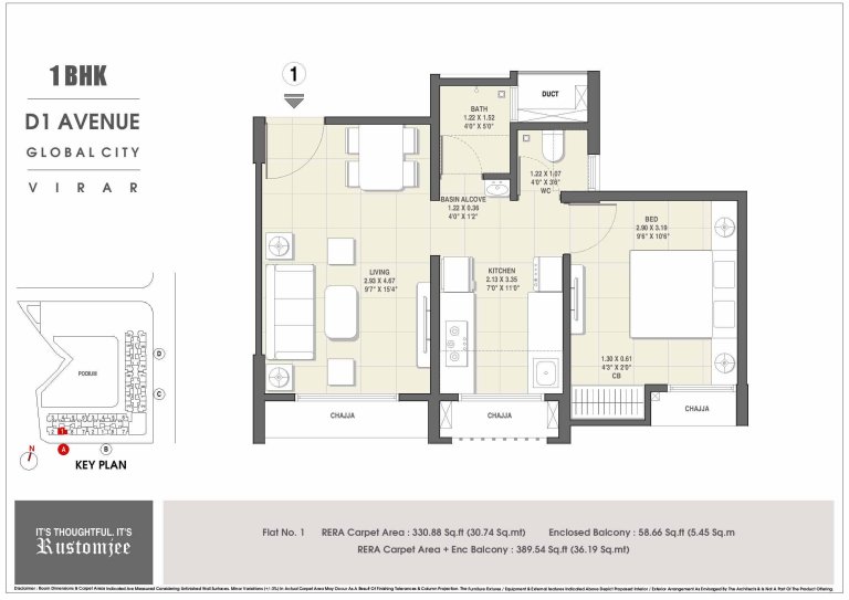 Avenue D1 1 BHK Unit Plan