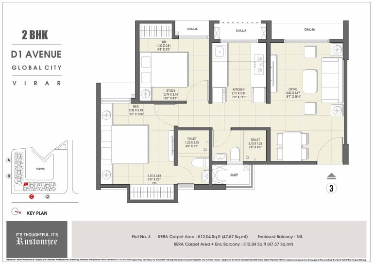 Avenue D2 2 BHK Unit Plan