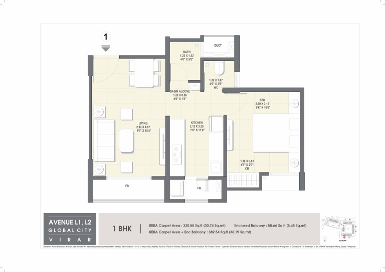 Avenue L1 Wing A 1 BHK Unit Plan