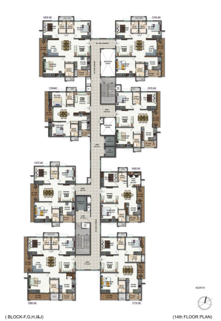 Block FGHI_J 14th Floor Plan