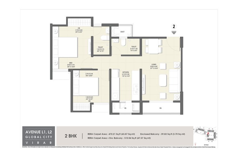 G Wing 2 BHK Unit Plan