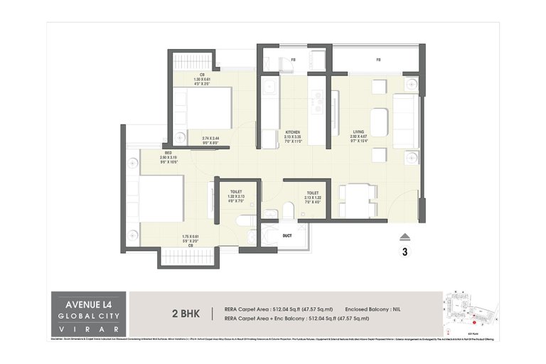 I Wing 2 BHK Unit Plan Type 2