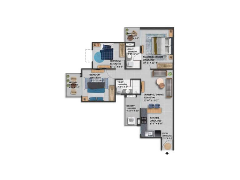 Type 1 3bhk 645 Sqft