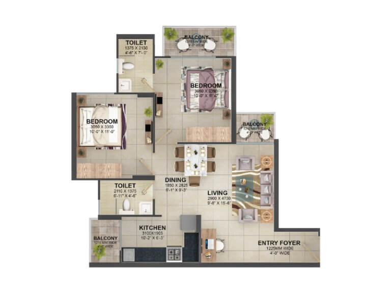 Type 2 2bhk 588 Sqft