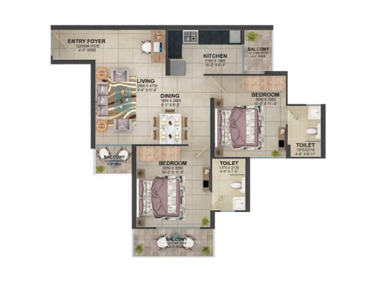 Type 4 2bhk 585 Sqft