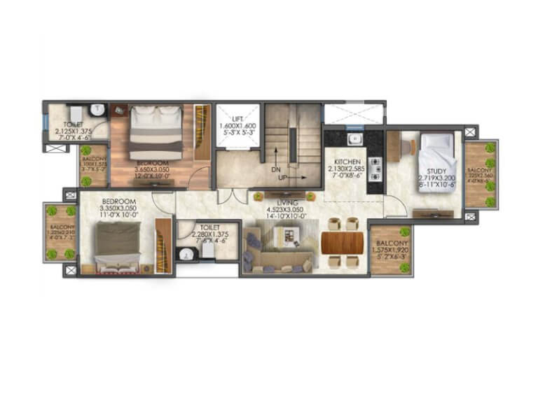 Type A 3bhk Unit Plan