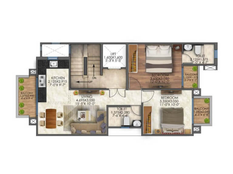 Type B 2bhk Unit Plan