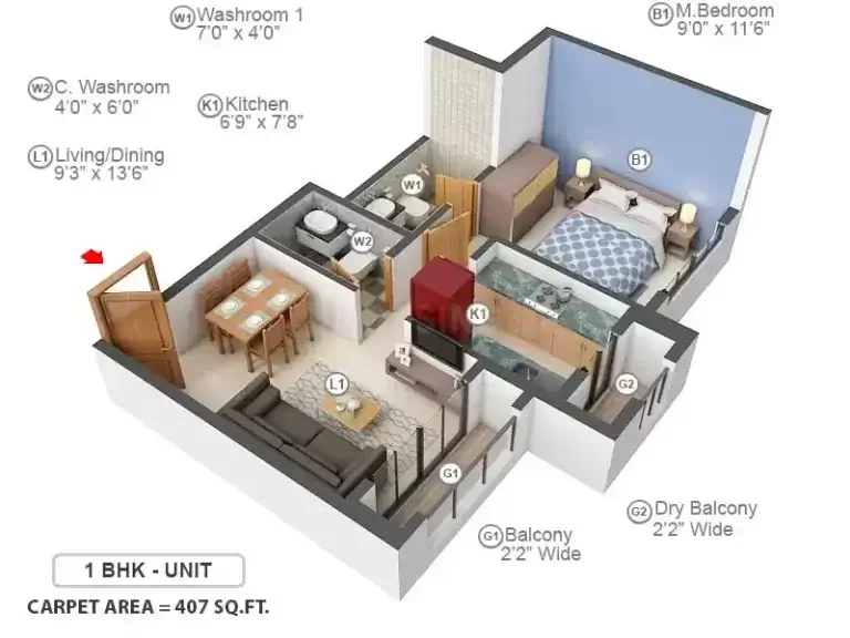 1 BHK Floor Plan