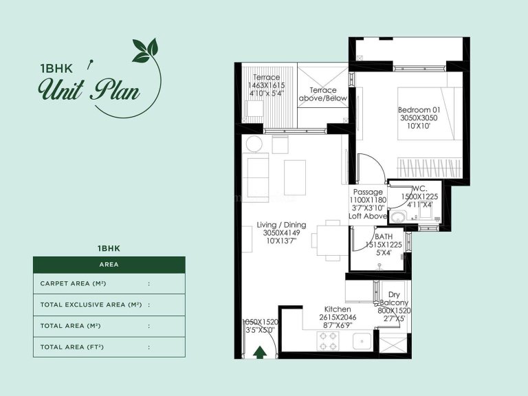 1BHK Unit Plan