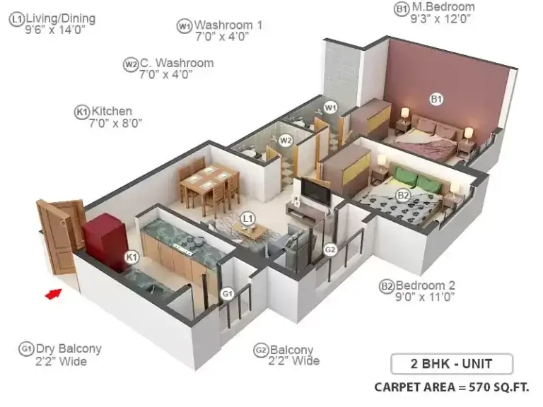 2 BHK Floor Plan