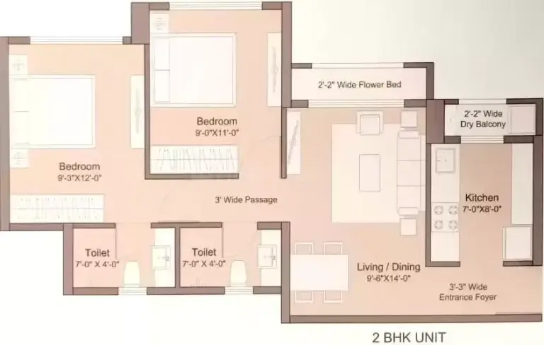 2 BHK Floor Plan