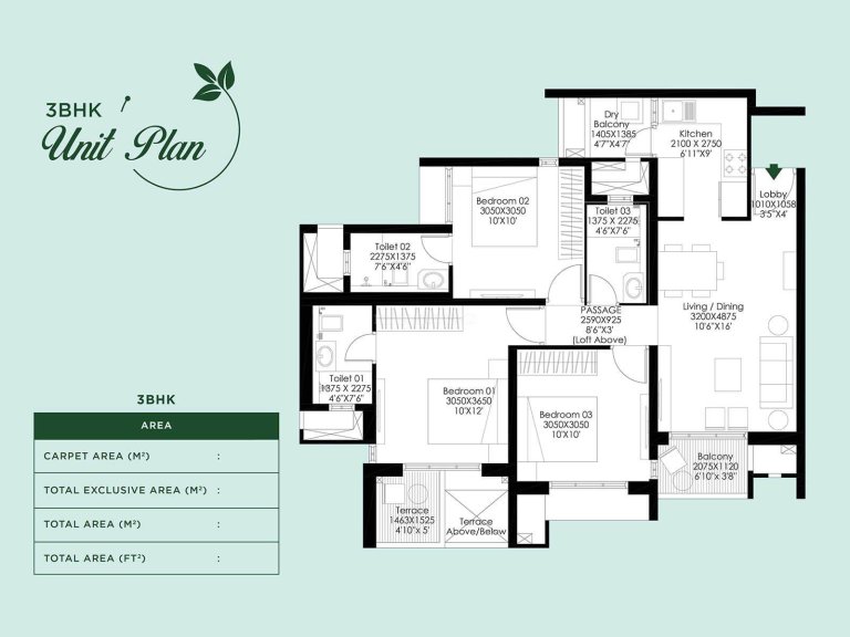 3 BHK Unit Plan