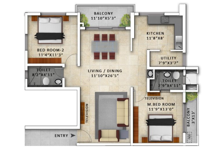 Panama Siesta 2BHK North West Facing 1