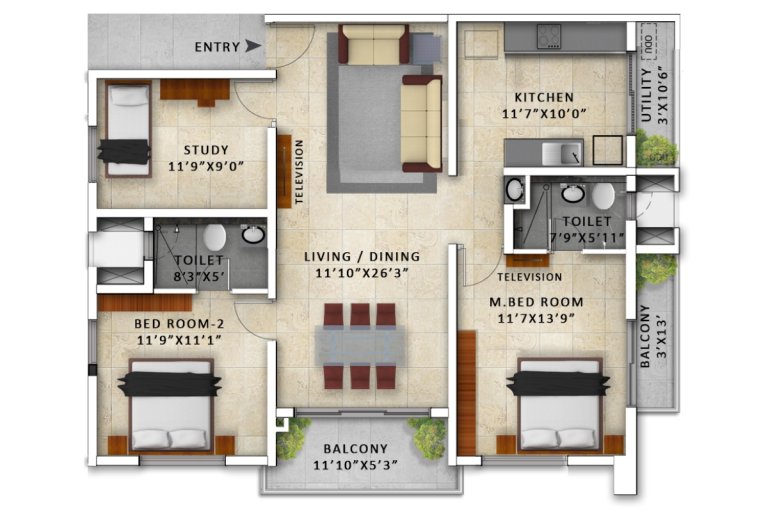 Panama Siesta 2BHK North West Facing