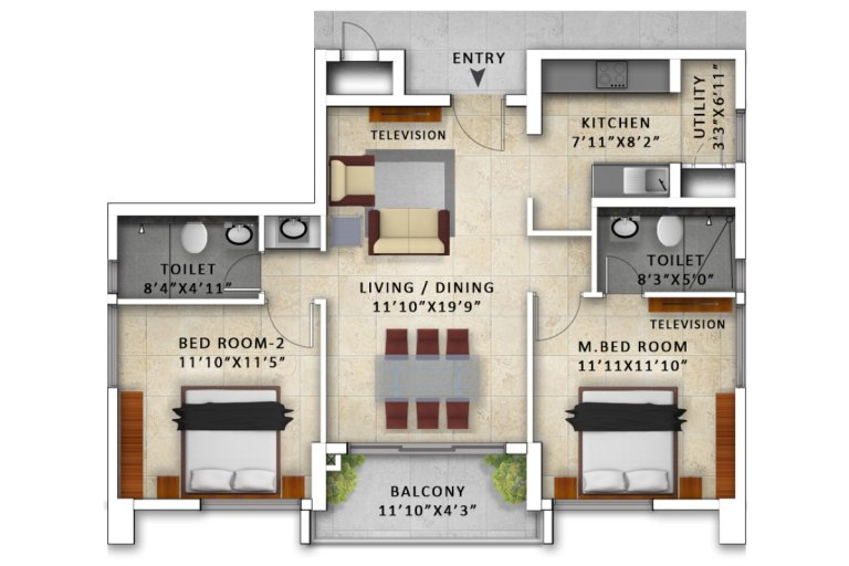 Panama Siesta 2BHK South East Facing