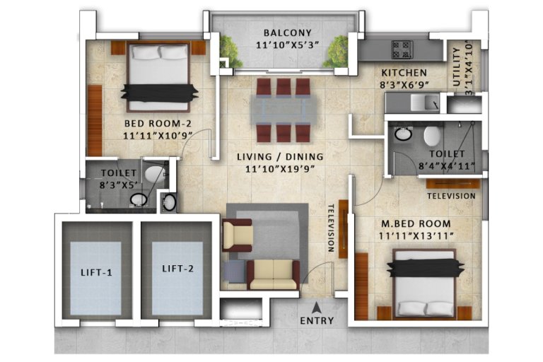 Panama Siesta 2BHK West Facing