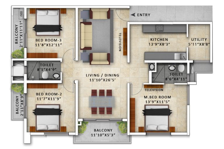 Panama Siesta 3BHK South East Facing