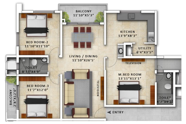 Panama Siesta 3BHK South West Facing