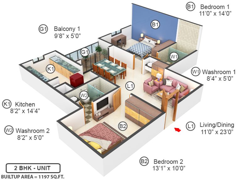 2 Bhk 1